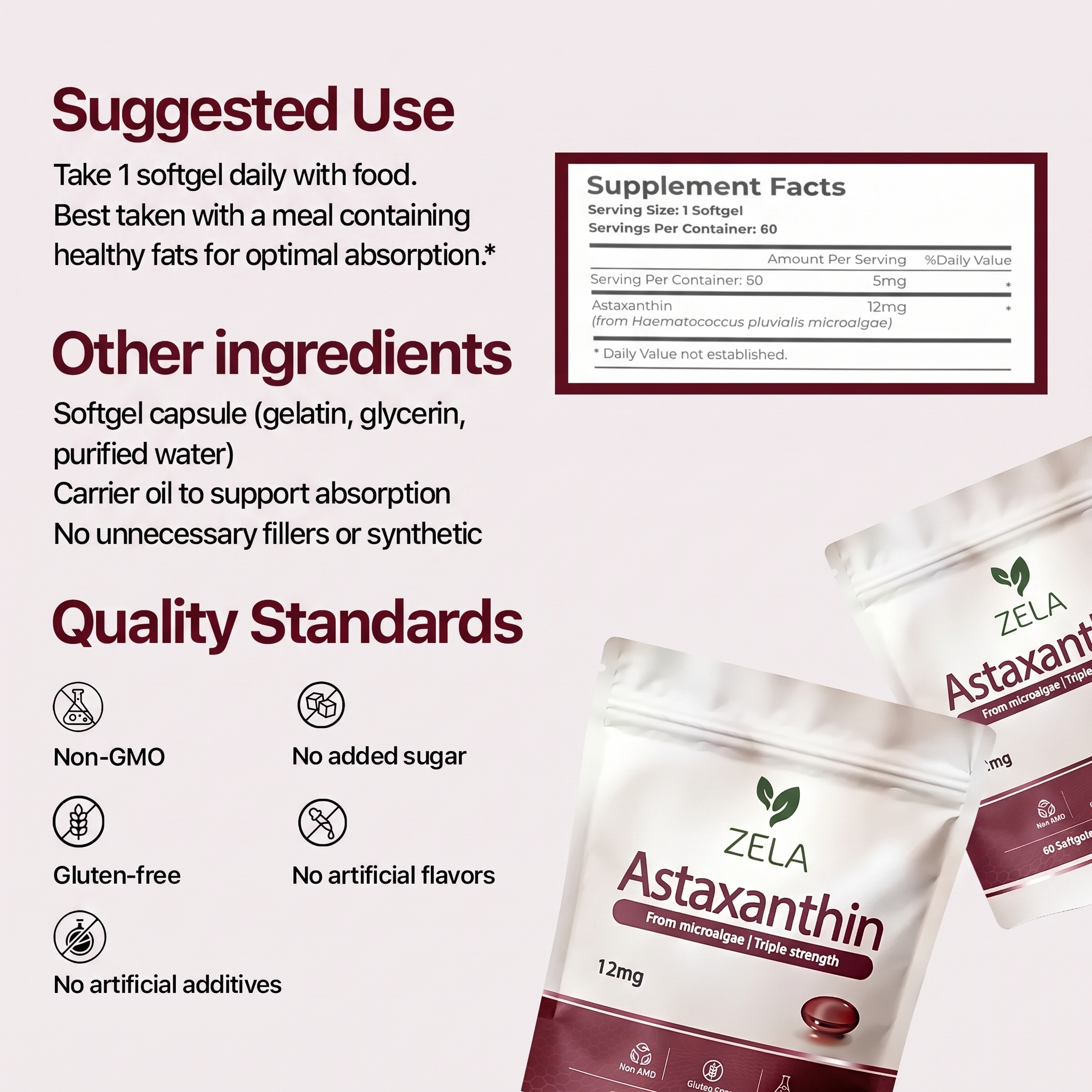 Zela Astaxanthin - Nature’s Most Powerful Antioxidant for Whole Body Support & Cellular Protection